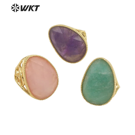 WT-R487 WKT Fashion Design Trendy Gift for Women Oval Shaped Colorful High Quality Gorgeous Natural Gemstone Stone Ring