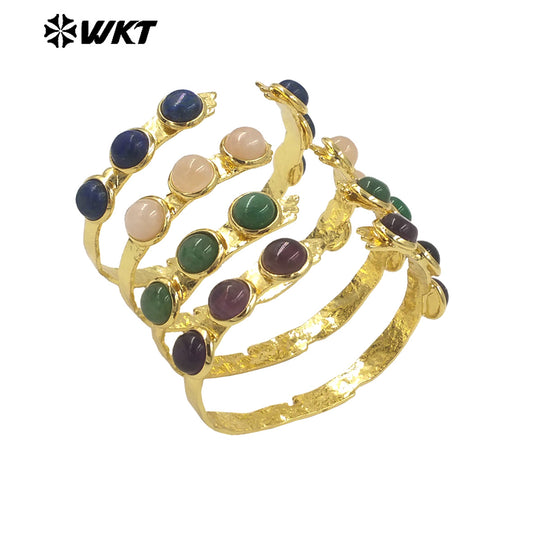 WT-B632 WKT New Handmade Natural Gemstone Jewelry Opening Bracelets Lovely Amazonite Bohemia Romantic Lucky Bracelets