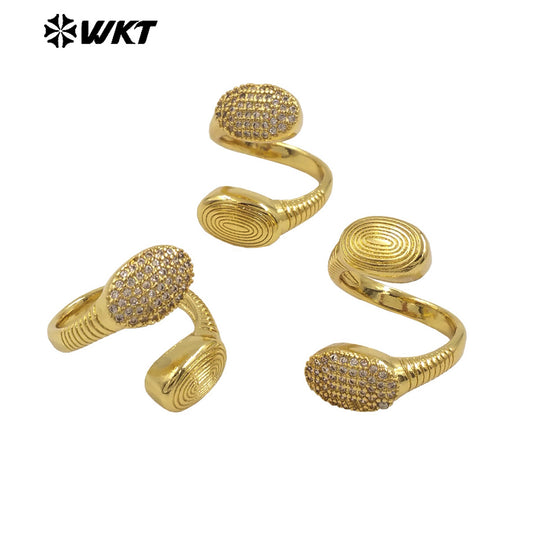 WT-MR032 Wholesale Fashion Gold Plated Resist Tarnishable Cross Unique Micropave Cubic Zircon Anniversary Ring