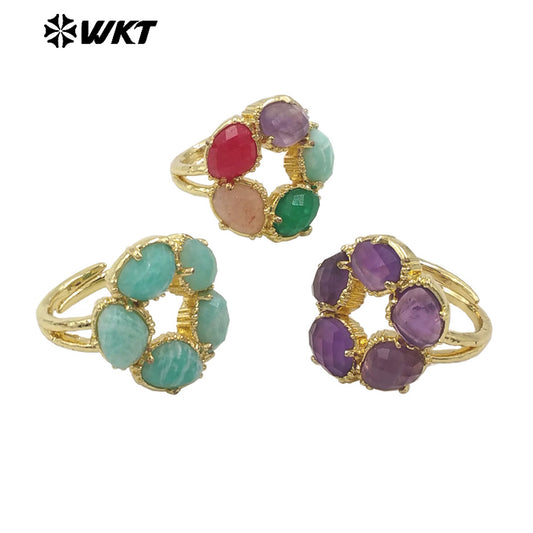 WT-R528 Wholesale New Colorful Gemstone Made Assemble Flower Stone Women Ring With Claw Setting for Anniversary