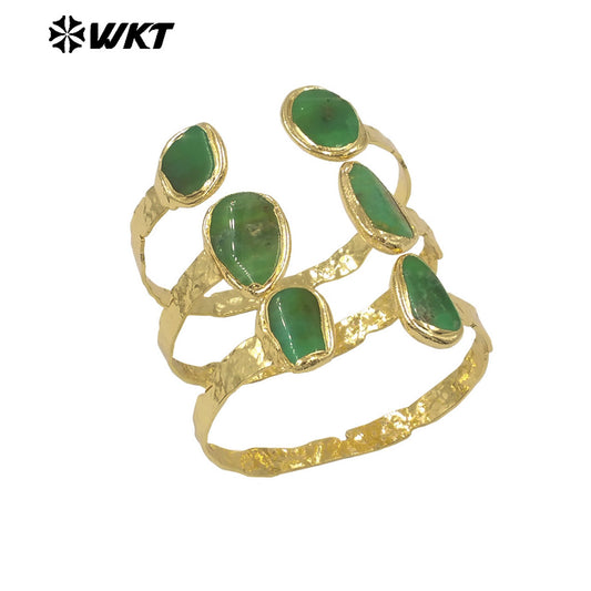 WT-B693 New Arrival Green Australia Chrysoprase Irregular Shape Smooth Stone Cuff Bangle or Armlet Unisex Classic Accessory