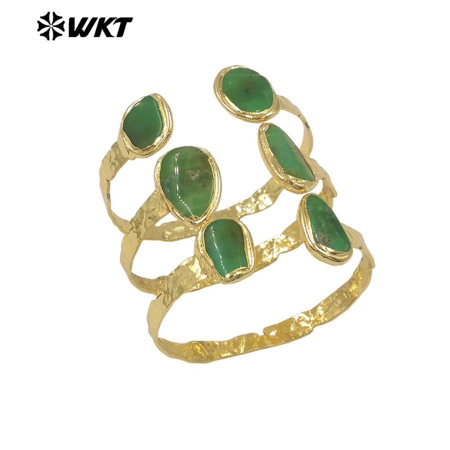 WT-B693 New Arrival Green Australia Chrysoprase Irregular Shape Smooth Stone Cuff Bangle or Armlet Unisex Classic Accessory