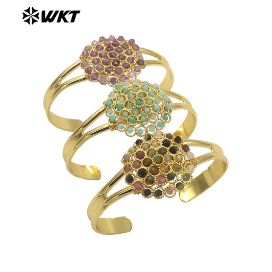 WT-B642 WKT Lovely Fashion Design Trendy Gift for Women Gemstone 18k Plating C Shaped Natural Colorful Gemstone Bracelets