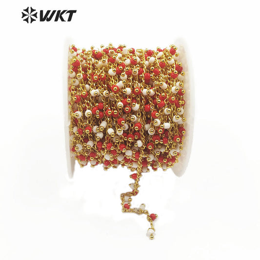 WT-RBC126 New Design 3mm Red and White Crystal Beads Chain Rosary Beads Chain New Product Can DIY Fashionable Jewelry Necklace