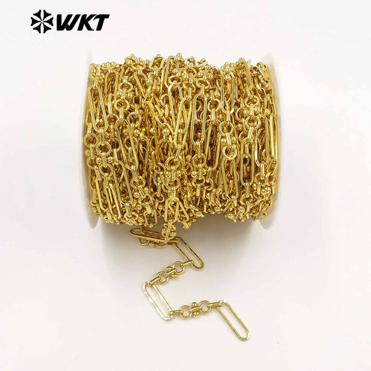 WT-BC276 Good Quality Yellow Brass Gold Electroplated Round And Rectangle Splicing Design Chain For Women Bracelets DIY