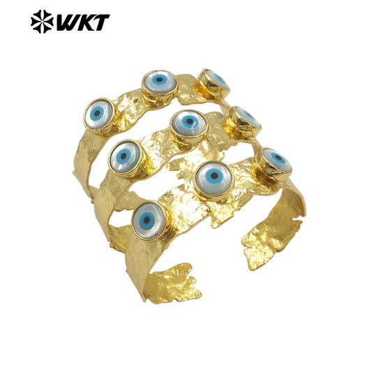 MPB108 WKT New Designer 18K Real Gold Plated Resist Tarnishable Triple 3 Round Turkey Shell Eye Bangle Lovely Jewelry
