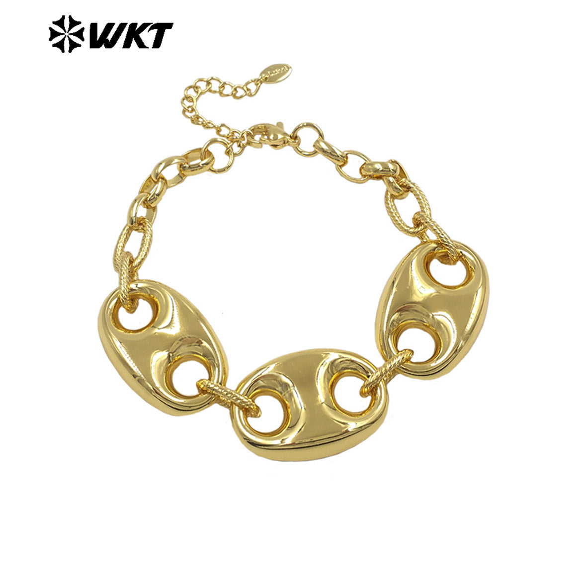 WT-JF378 Fresh Design Gold Electroplated Metal Yellow Brass Pig Nose Charms Splicing Chain Bracelet For Girl Daily Wearing