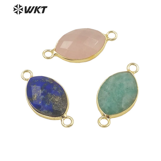 WT-C301 High Quality Gemstone Connectors for Jewelry Bracelet Necklace Double Loops Round Stone Pendant Fashion Beauty for Lady
