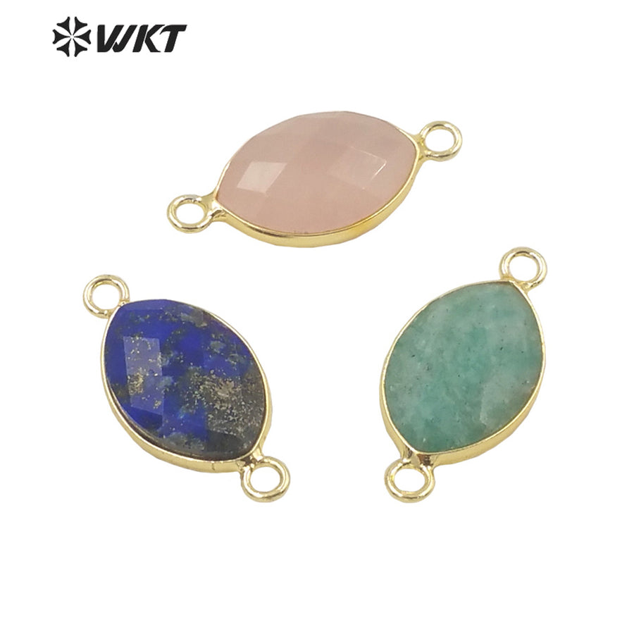 WT-C301 High Quality Gemstone Connectors for Jewelry Bracelet Necklace Double Loops Round Stone Pendant Fashion Beauty for Lady