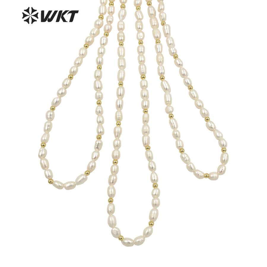 WT-JN190 Amazing Small Size Rice Pearl Chocker Necklace Elegant Women 16 Inch Long Gorgeous Real Pearl Birthday Necklace