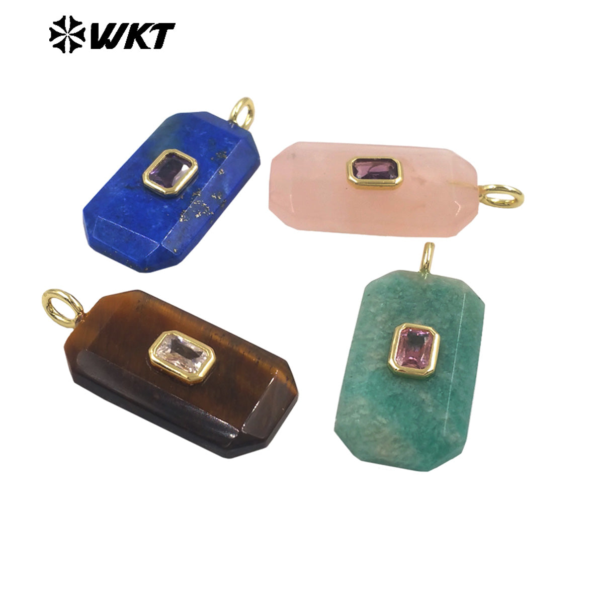 WT-P2084 Unique Colorful Zircon And Natural Gemstone Faceted Geometric Gold Pendants As Necklace Jewelry Design Accessory