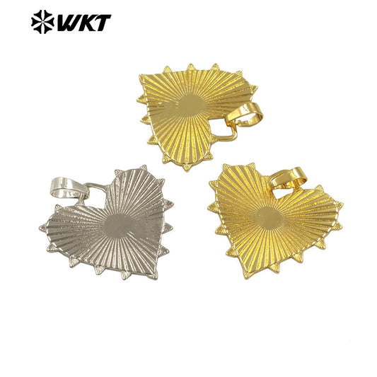 WT-P1996 Vividly Special Flat and Grain Heartshape Design Pendant Yellow Brass Women Earring Charms Wholesale Jewelry DIY Crafts
