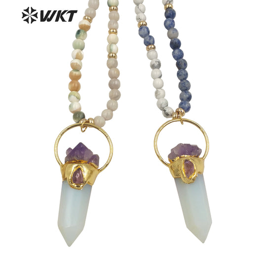 WT-N1339 WKT Fashion Jewelry Hot Style Natural Stone Beads Opal Necklace for Girls Party Pendant Lady Necklace Gift