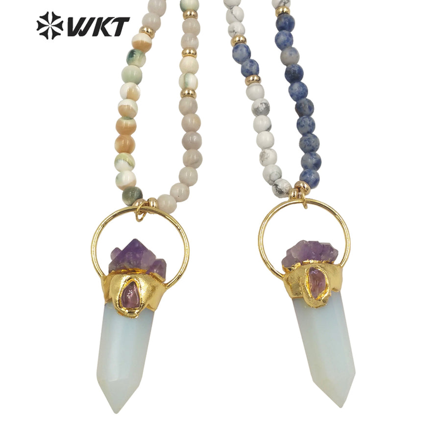 WT-N1339 WKT Fashion Jewelry Hot Style Natural Stone Beads Opal Necklace for Girls Party Pendant Lady Necklace Gift