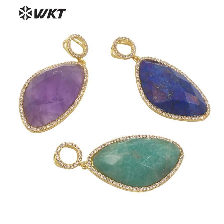 WT-MP239 WKT 2022 Hot Sale Infinity Charms Colored Stone Oval Pendant Zircon Pendant Lady Necklace Jewelry for Gift