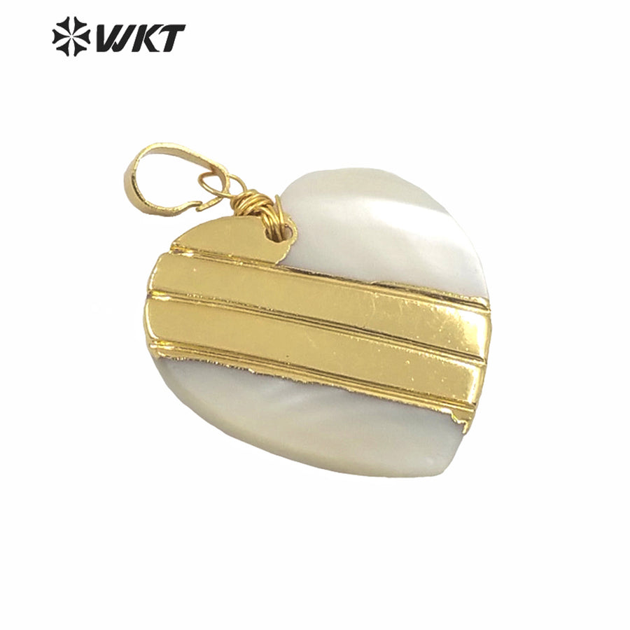 WT-JP228 WKT Amazing Design Gold Dipped Shell Heart Pendant Lady Populared Shell Vintage Boho Pendant for Necklace Design