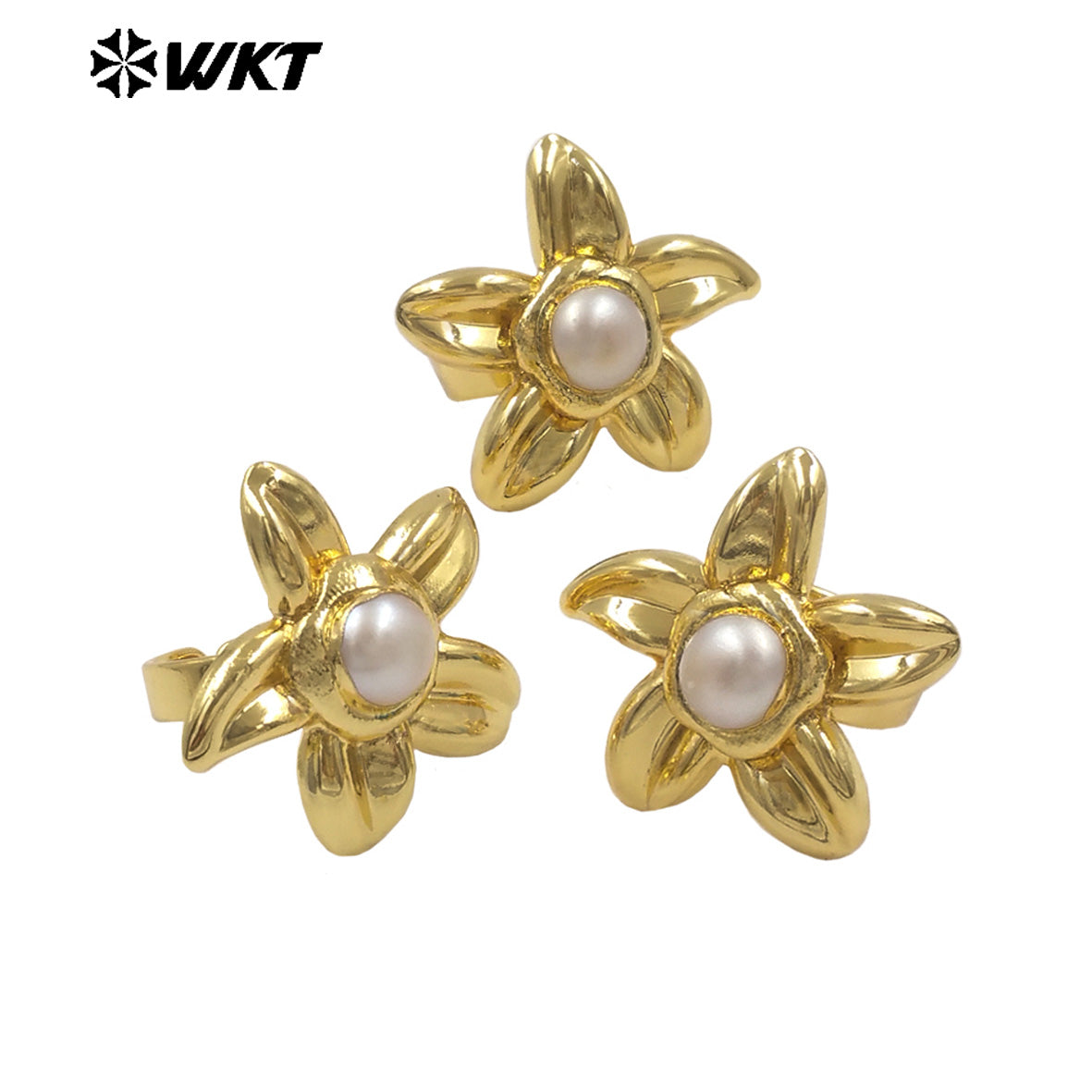 WT-MPR170 Popular Design 18K Gold Electroplated Natural Freshwater Pearl Flower Shape Ring Adjustable Size For Girls Jewelry