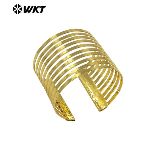 WT-JF360 Wholesale Multi Layers Yellow Brass Cuff Bangle Adjustable Size for Women Party Vintage Jewelry Gift Gold Plated