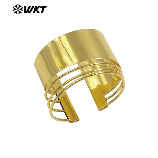 WT-JF358 Newest Special Design Multi Layers Yellow Brass Metal Gold Plated Cuff Bangle Vintage Style Jewelry For Daily Wearing