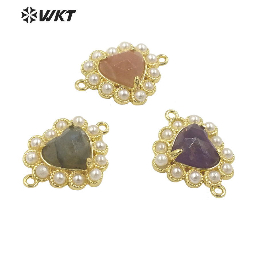 WT-PC006 Charming Small Size Natural Gemstone Made Heart Connectors for Bracelet Making for Women Birthday Gift Pendants