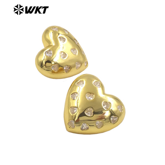 WT-ME114 Sweet Girl Heart Shaped Zircon Lovely Earrings Brass Exquisite Crafts for Women As Daily Decorations and Special Gifts