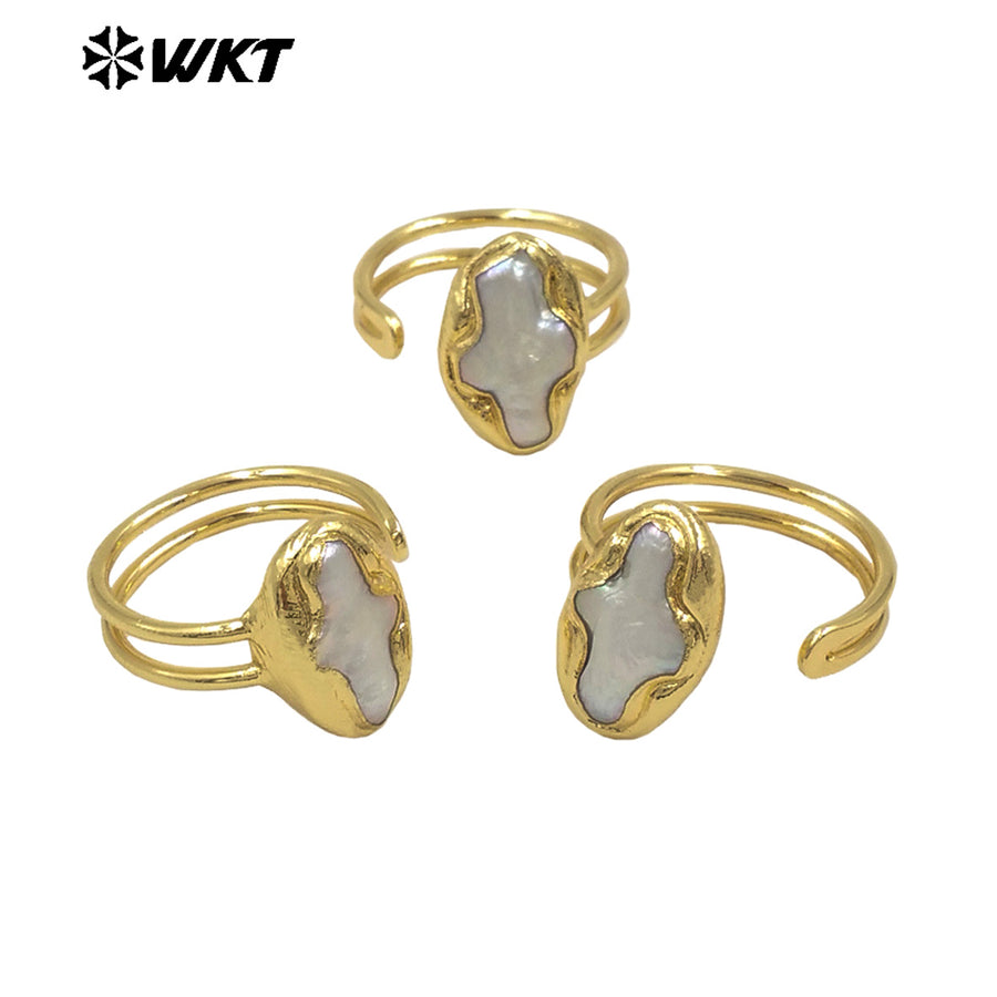 WT-MPR126 Hot Sales Natural Freshwater Pearl Ring With Gold Plated Open Size Cross Shape Elegant Style for Valentine's Day Gift