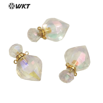WT-P1711 WKT New Fashion Gold Exclusive Aura Angel Crystal Quartz Perfume Bottle Pendant Lady Elegant Small Aura Stone Bottle