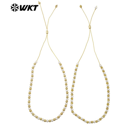 WT-JFN20 Wholesale Fashion Gold Plated Hand Strand Elegant Adjustable Chain Connect Pearl Beads Necklace