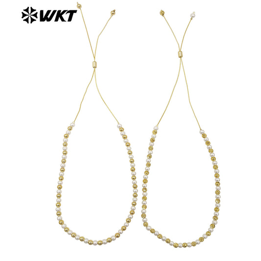 WT-JFN20 Wholesale Fashion Gold Plated Hand Strand Elegant Adjustable Chain Connect Pearl Beads Necklace