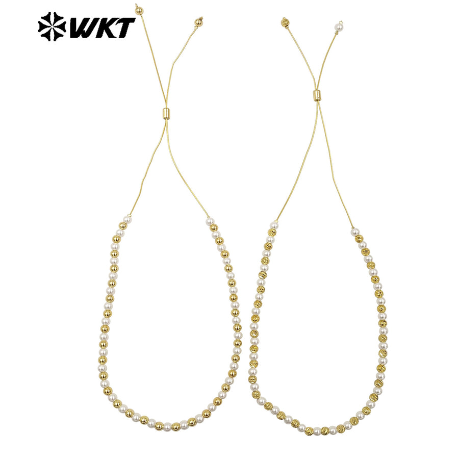 WT-JFN20 Wholesale Fashion Gold Plated Hand Strand Elegant Adjustable Chain Connect Pearl Beads Necklace