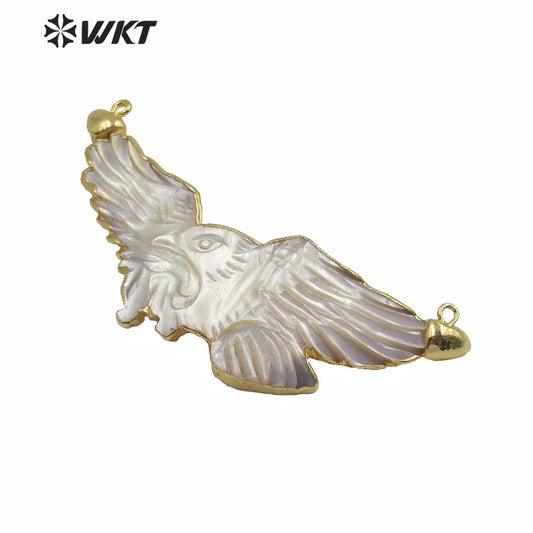 WT-JP212 Amazing Hand Make Carved White Eagle Pendant Women Trendy Double Loops White Shell Eagle Pendant in Gold