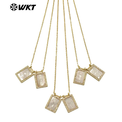 WT-JN392 Hot Sale Gold Plated Double White Shell Carved Religious Patterns Necklaces For Women Fashion Jewelry Matching