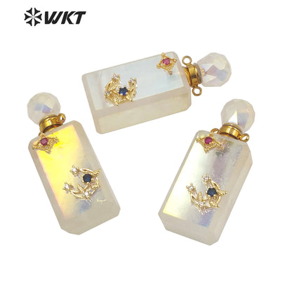 WT-P1692 Factory Directly Sale Fashion Angel Aura Crystal Quartz Stone Perfume Bottle Pendant Gold Cz Charm Crystal Pendant