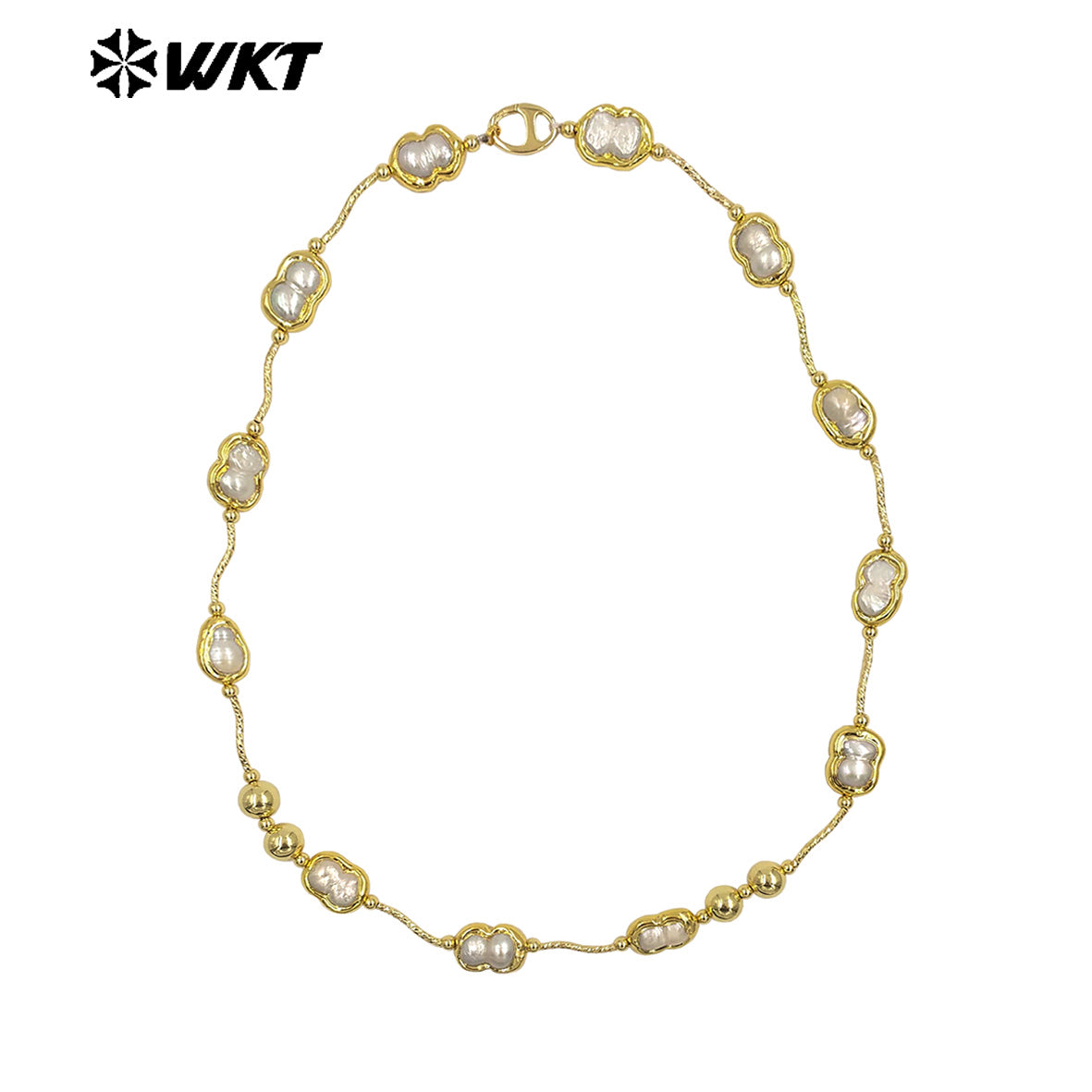 WT-JN321 High Quality Fashion Women 18K Real Gold Plated Resist Tarnished Natural Freshwater Pearl Necklace in Letter 8 Shape