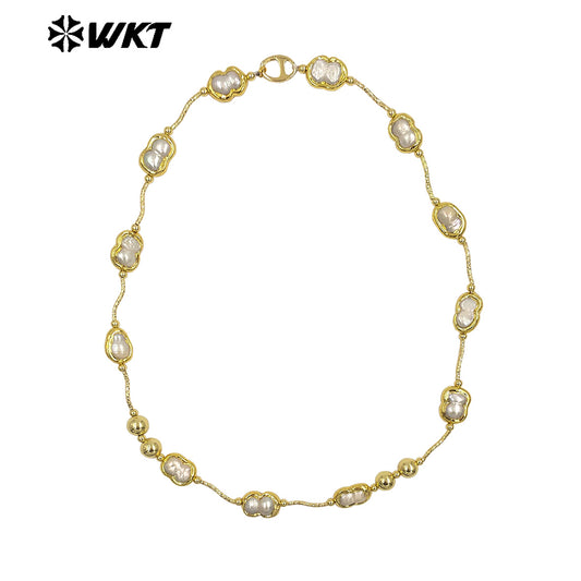 WT-JN321 High Quality Fashion Women 18K Real Gold Plated Resist Tarnished Natural Freshwater Pearl Necklace in Letter 8 Shape