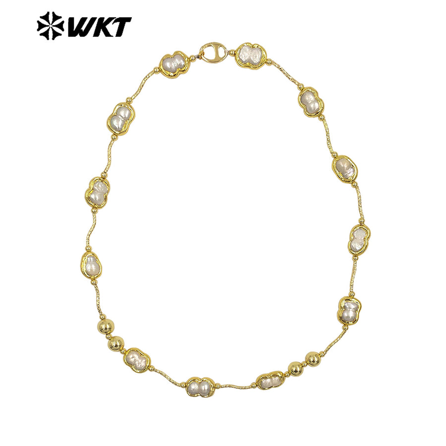 WT-JN321 High Quality Fashion Women 18K Real Gold Plated Resist Tarnished Natural Freshwater Pearl Necklace in Letter 8 Shape