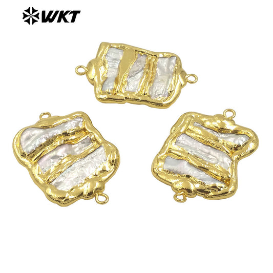 WT-PC011 WKT New Design 18K Resist Tarnishable Triple Pieces Freshwater Pearl Connectors for Bracelet Making