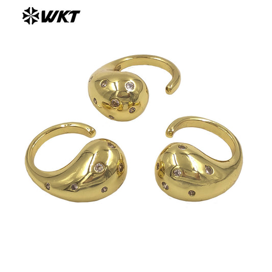 WT-R593 Factory Wholesale Classical Gold Plated Yellow Brass And Zircon Metal Ring As Women Dance Party Wearing Accessory