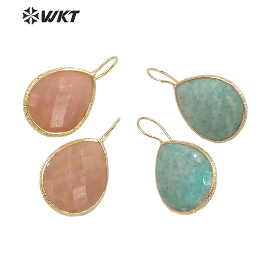 WT-E711 Amazing Newest Design Precious Natural Gemstone Waterdrop Earrings Fashion Gold Women Drop Hoop Earrings for Birthday