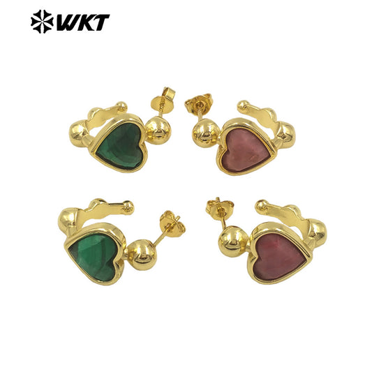 WT-E777 Wholesale New Design Lovely Lady Heart Gemstone Setting Crescent Horn Earring Studs
