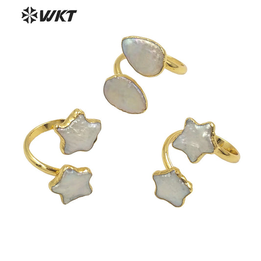 WT-MPR024 WKT2022 Special Natural Stone Star and Moon Shape Ring Natural Pearl Opening Adjustable Pearl Ring for Party Jewelry