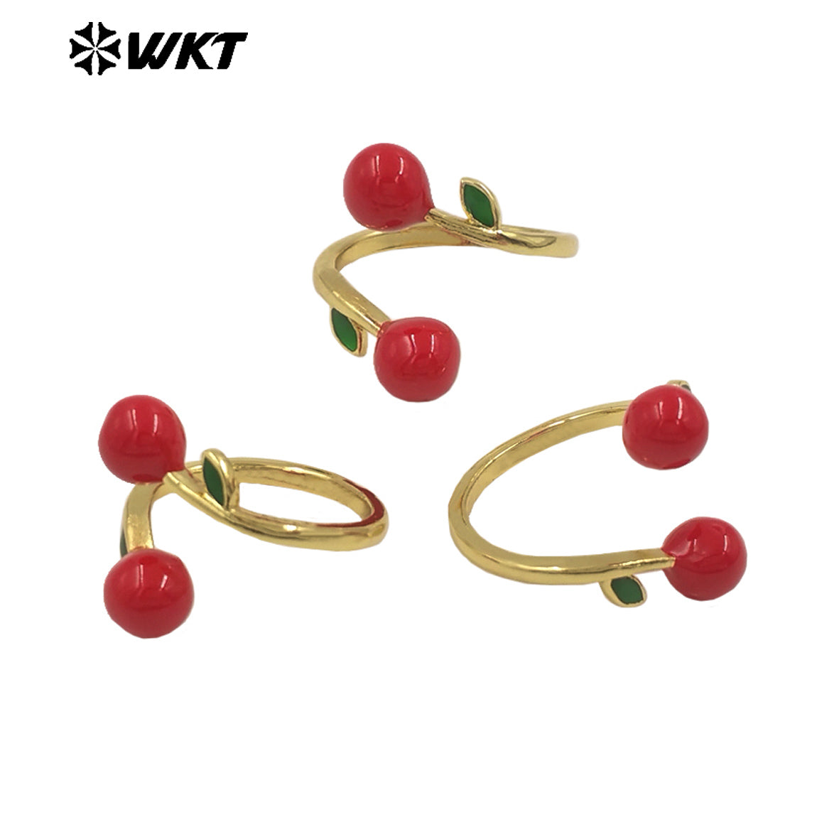 WT-RF010 Popular Sales Fruit Design 18K Gold Electroplated Cherry Ring Romantic Casual Style Women Daily Wearing Jewelry