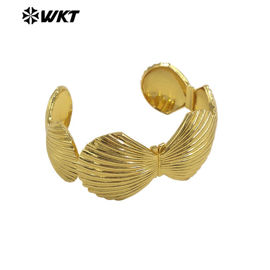 WT-JF361 Big Amazing Popular 18k Real Gold Plated Resist Tarnished Yellow Brass Scallop Shell Bangle in Adjustable Size