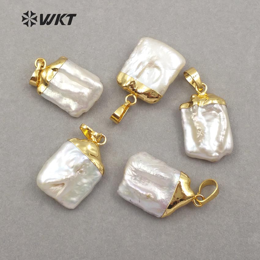 WT-JP071 Unique Design 18K Gold Capped for Women Jewelry Making White Square Shape Pendant Natural Baroque Pearl Pendant