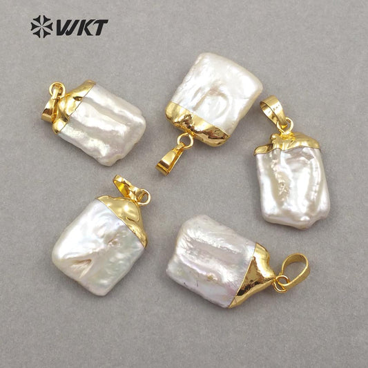 WT-JP071 Unique Design 18K Gold Capped for Women Jewelry Making White Square Shape Pendant Natural Baroque Pearl Pendant