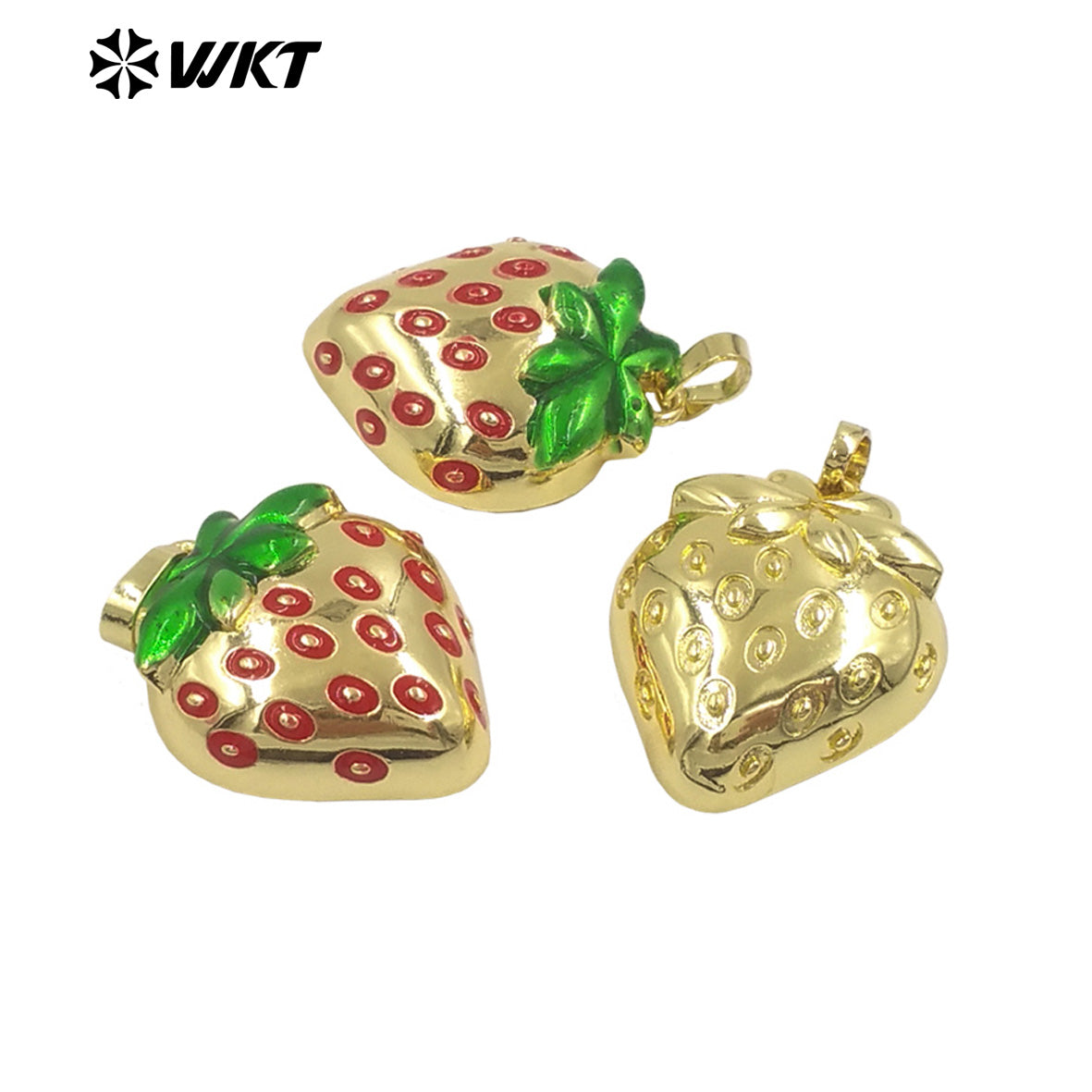 JFE154 Newest Fashion Yellow Brass With Drop Oil Full Gold Plated Pendant Strawberry Shape For Jewelry Decoration Finding