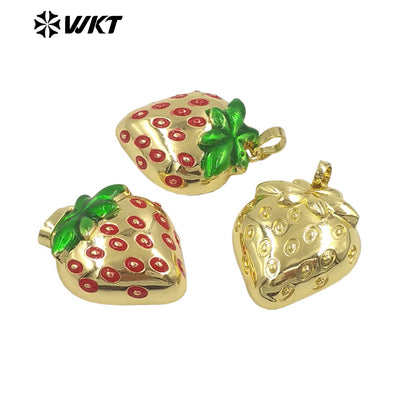 JFE154 Newest Fashion Yellow Brass With Drop Oil Full Gold Plated Pendant Strawberry Shape For Jewelry Decoration Finding