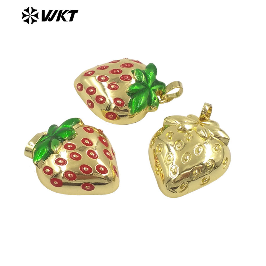 JFE154 Newest Fashion Yellow Brass With Drop Oil Full Gold Plated Pendant Strawberry Shape For Jewelry Decoration Finding
