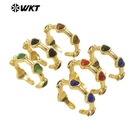 WT-R536 New Design Colorful Lovely Natural Tiny Stone Setting Open Size Heart Ring for Girls Gift Jewelry