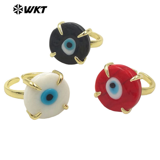 WT-MPR089 Charming Healing 18K Handmade Claw Setting Resin Turkey Eye Women Rings in Adjustable Size